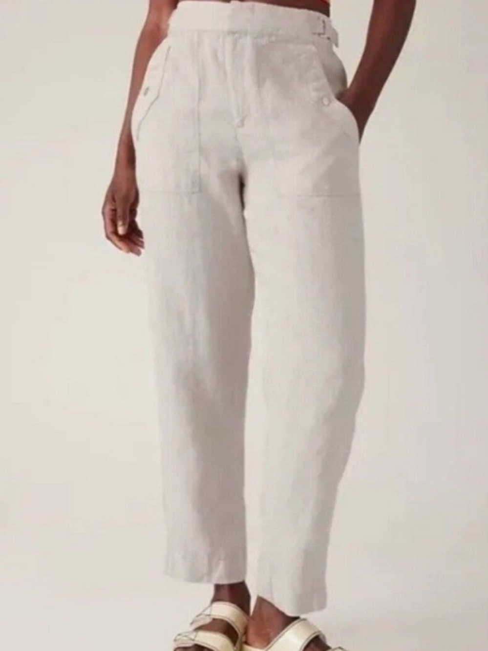 Athleta Voyager Pants Womens 10 Beige Linen Jogger Adjustable Waist Crop Travel